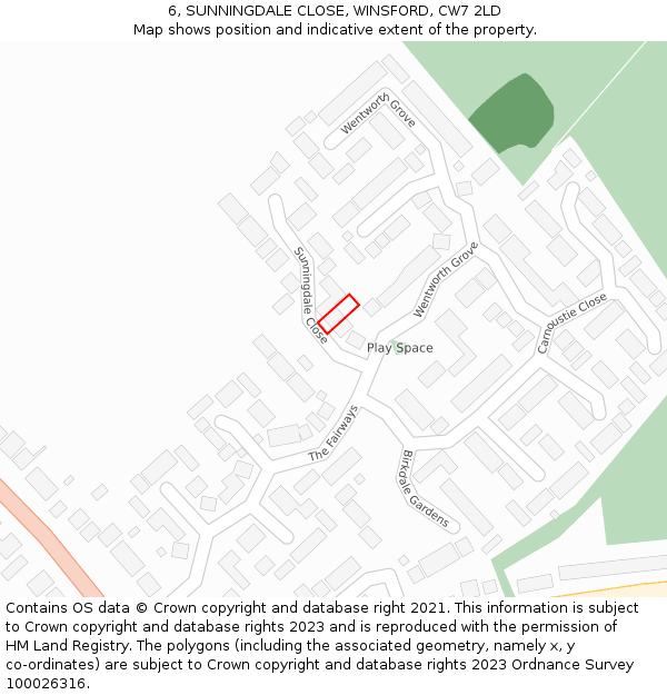 6, SUNNINGDALE CLOSE, WINSFORD, CW7 2LD: Location map and indicative extent of plot