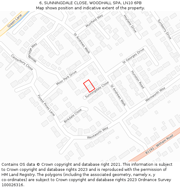 6, SUNNINGDALE CLOSE, WOODHALL SPA, LN10 6PB: Location map and indicative extent of plot