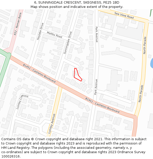 6, SUNNINGDALE CRESCENT, SKEGNESS, PE25 1BD: Location map and indicative extent of plot