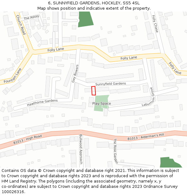 6, SUNNYFIELD GARDENS, HOCKLEY, SS5 4SL: Location map and indicative extent of plot
