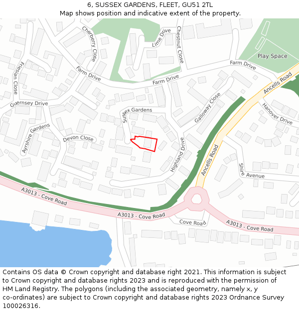 6, SUSSEX GARDENS, FLEET, GU51 2TL: Location map and indicative extent of plot