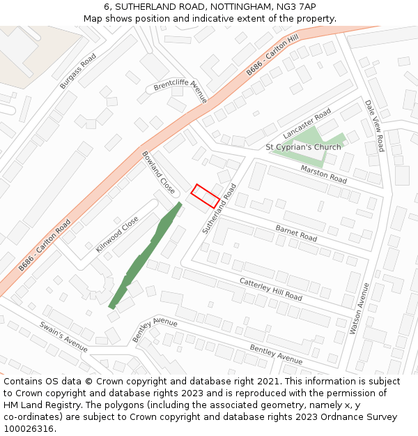 6, SUTHERLAND ROAD, NOTTINGHAM, NG3 7AP: Location map and indicative extent of plot