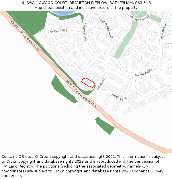 6, SWALLOWOOD COURT, BRAMPTON BIERLOW, ROTHERHAM, S63 6HS: Location map and indicative extent of plot