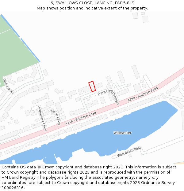 6, SWALLOWS CLOSE, LANCING, BN15 8LS: Location map and indicative extent of plot