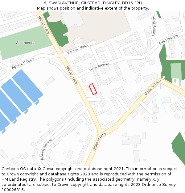 6, SWAN AVENUE, GILSTEAD, BINGLEY, BD16 3PU: Location map and indicative extent of plot