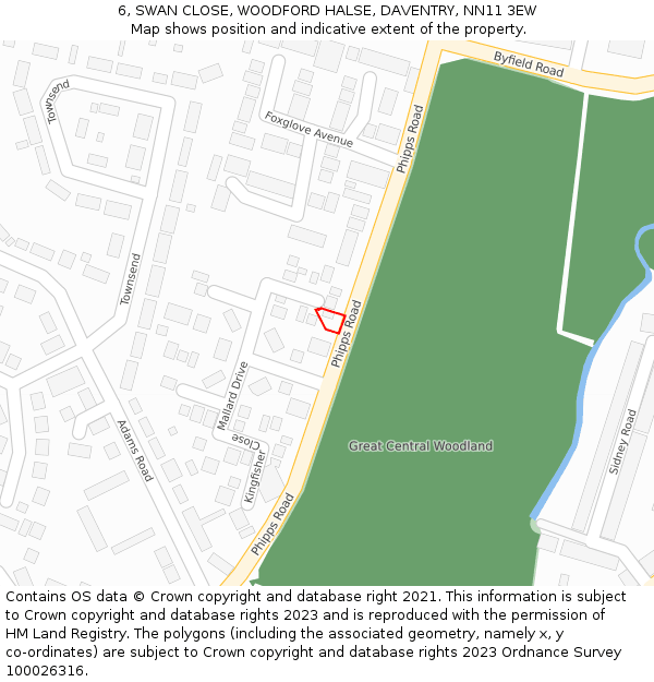 6, SWAN CLOSE, WOODFORD HALSE, DAVENTRY, NN11 3EW: Location map and indicative extent of plot