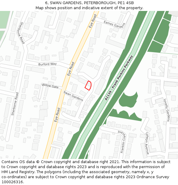 6, SWAN GARDENS, PETERBOROUGH, PE1 4SB: Location map and indicative extent of plot