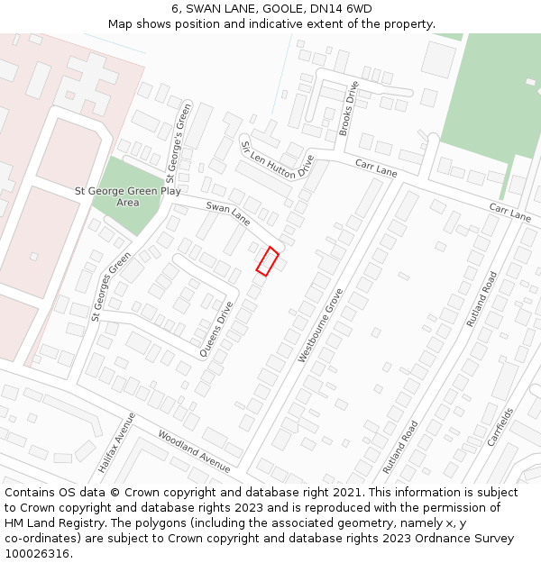 6, SWAN LANE, GOOLE, DN14 6WD: Location map and indicative extent of plot
