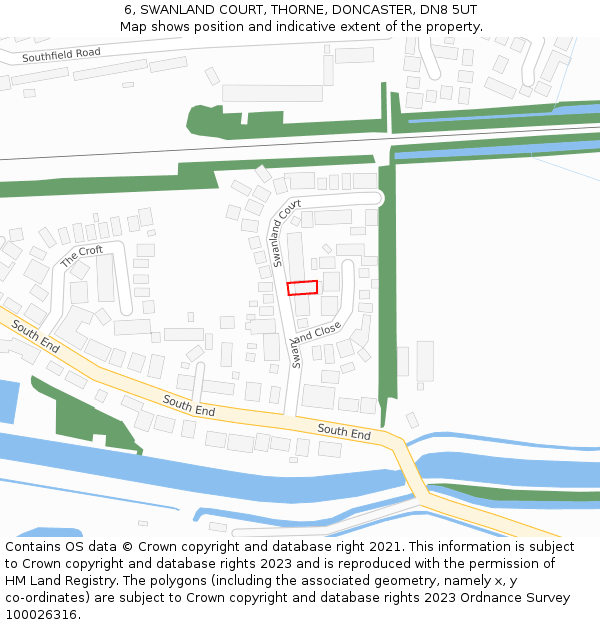 6, SWANLAND COURT, THORNE, DONCASTER, DN8 5UT: Location map and indicative extent of plot