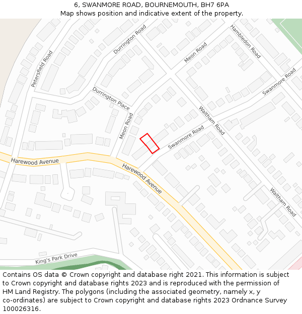 6, SWANMORE ROAD, BOURNEMOUTH, BH7 6PA: Location map and indicative extent of plot