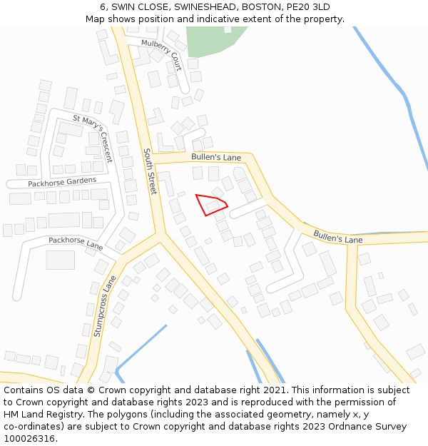 6, SWIN CLOSE, SWINESHEAD, BOSTON, PE20 3LD: Location map and indicative extent of plot