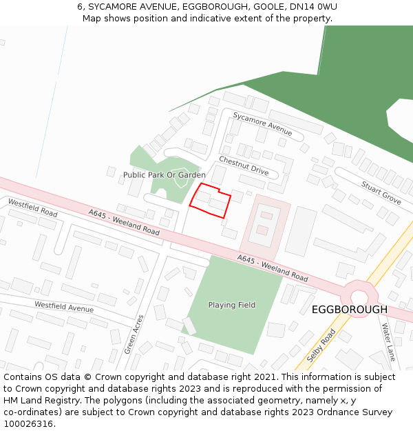 6, SYCAMORE AVENUE, EGGBOROUGH, GOOLE, DN14 0WU: Location map and indicative extent of plot