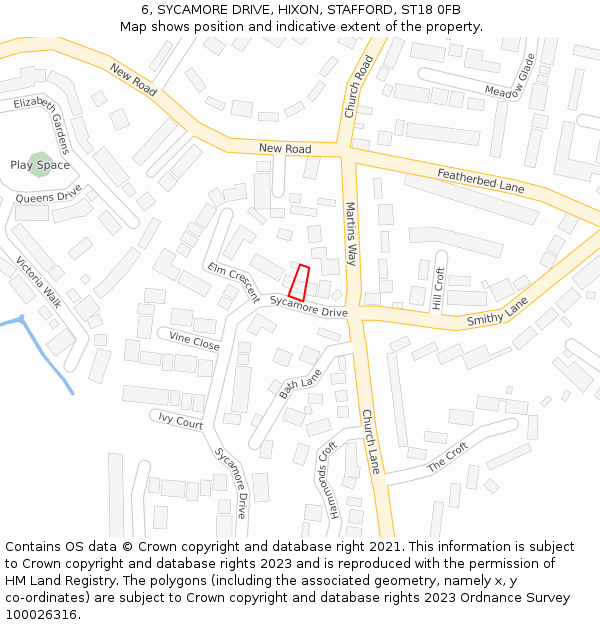 6, SYCAMORE DRIVE, HIXON, STAFFORD, ST18 0FB: Location map and indicative extent of plot