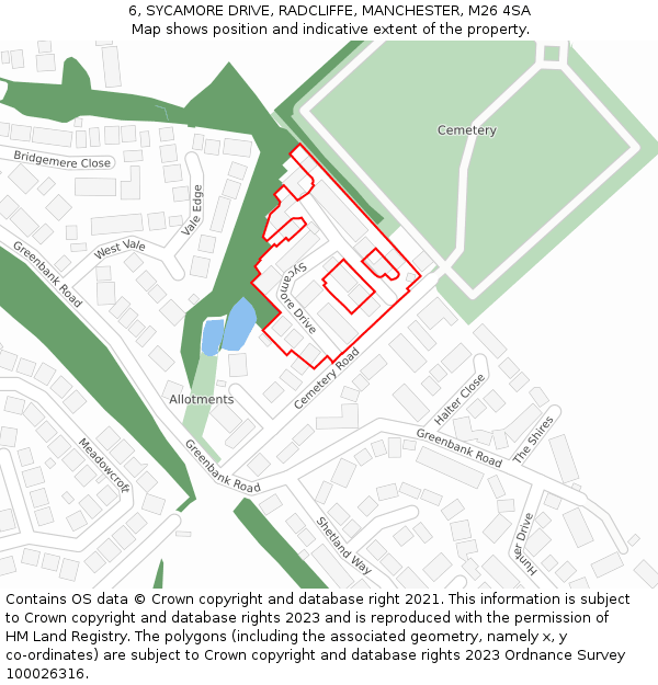 6, SYCAMORE DRIVE, RADCLIFFE, MANCHESTER, M26 4SA: Location map and indicative extent of plot