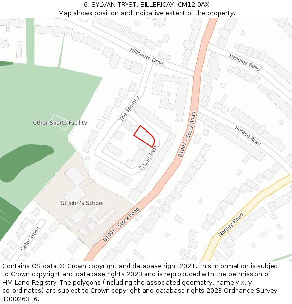 6, SYLVAN TRYST, BILLERICAY, CM12 0AX: Location map and indicative extent of plot