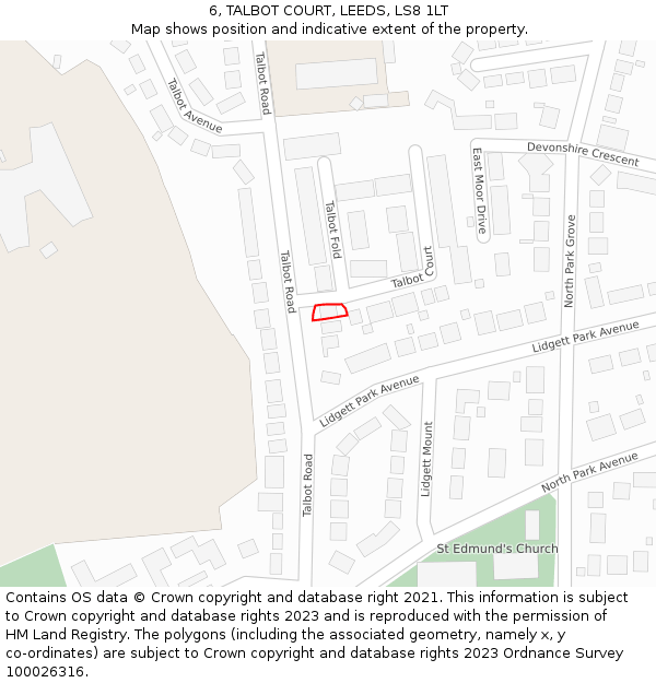 6, TALBOT COURT, LEEDS, LS8 1LT: Location map and indicative extent of plot