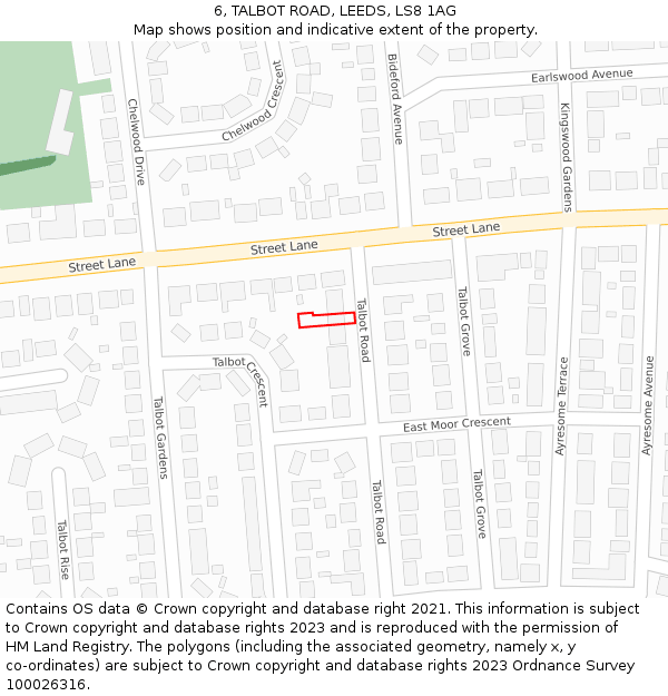 6, TALBOT ROAD, LEEDS, LS8 1AG: Location map and indicative extent of plot
