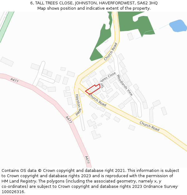 6, TALL TREES CLOSE, JOHNSTON, HAVERFORDWEST, SA62 3HQ: Location map and indicative extent of plot