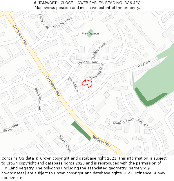6, TAMWORTH CLOSE, LOWER EARLEY, READING, RG6 4EQ: Location map and indicative extent of plot