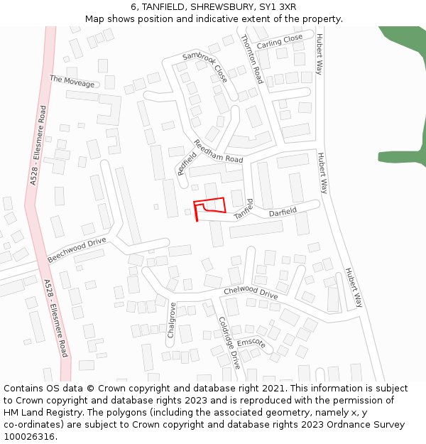 6, TANFIELD, SHREWSBURY, SY1 3XR: Location map and indicative extent of plot