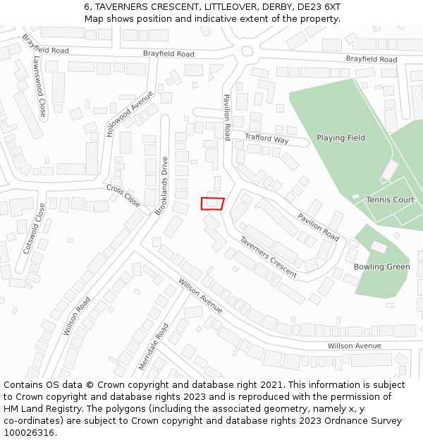 6, TAVERNERS CRESCENT, LITTLEOVER, DERBY, DE23 6XT: Location map and indicative extent of plot