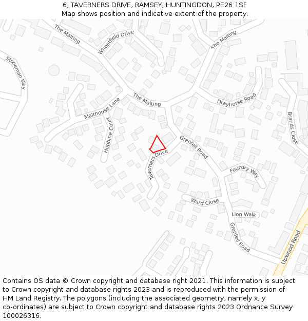 6, TAVERNERS DRIVE, RAMSEY, HUNTINGDON, PE26 1SF: Location map and indicative extent of plot