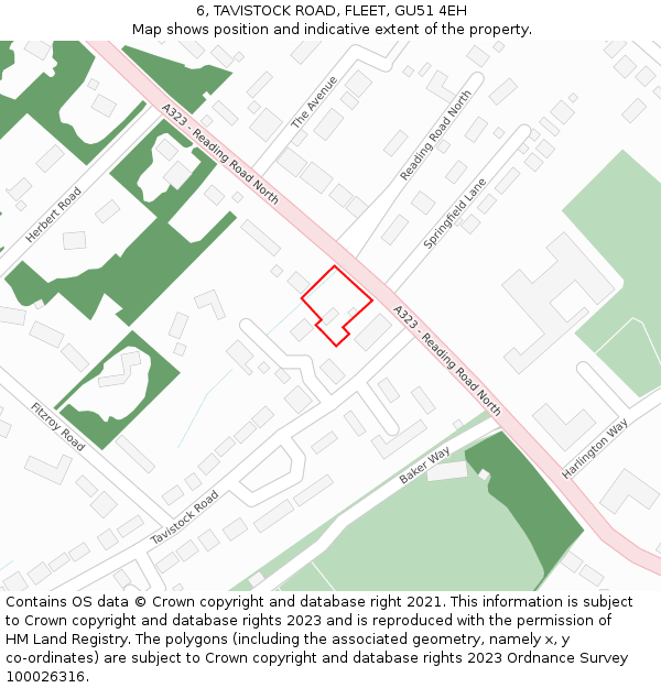 6, TAVISTOCK ROAD, FLEET, GU51 4EH: Location map and indicative extent of plot