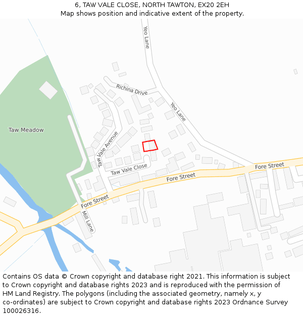 6, TAW VALE CLOSE, NORTH TAWTON, EX20 2EH: Location map and indicative extent of plot