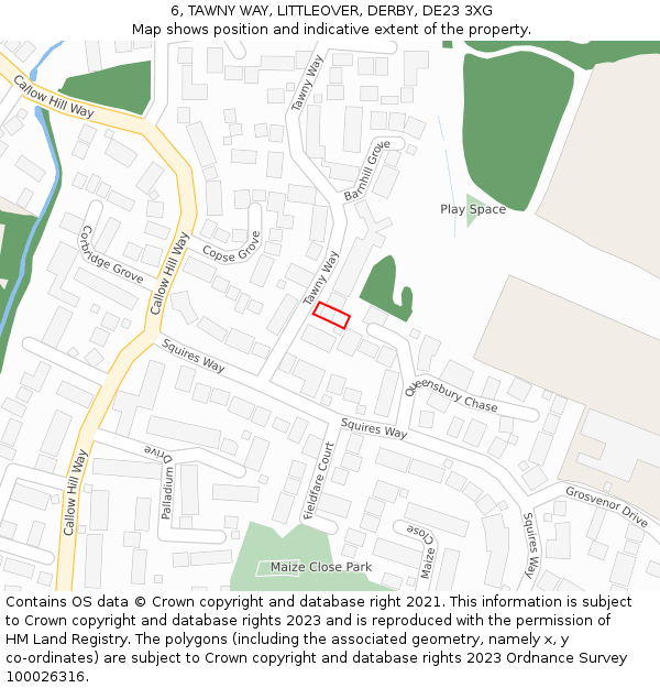 6, TAWNY WAY, LITTLEOVER, DERBY, DE23 3XG: Location map and indicative extent of plot
