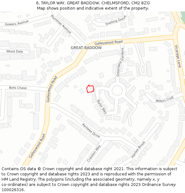 6, TAYLOR WAY, GREAT BADDOW, CHELMSFORD, CM2 8ZG: Location map and indicative extent of plot