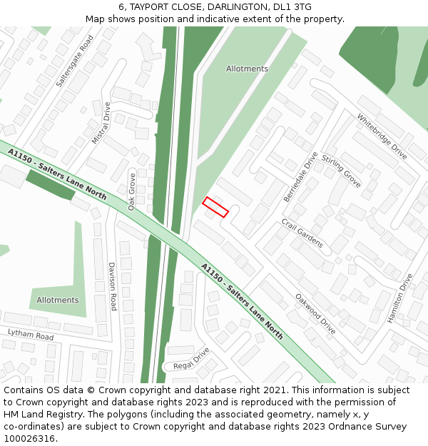 6, TAYPORT CLOSE, DARLINGTON, DL1 3TG: Location map and indicative extent of plot
