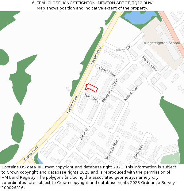 6, TEAL CLOSE, KINGSTEIGNTON, NEWTON ABBOT, TQ12 3HW: Location map and indicative extent of plot