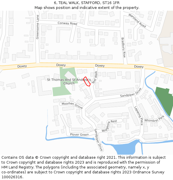 6, TEAL WALK, STAFFORD, ST16 1FR: Location map and indicative extent of plot