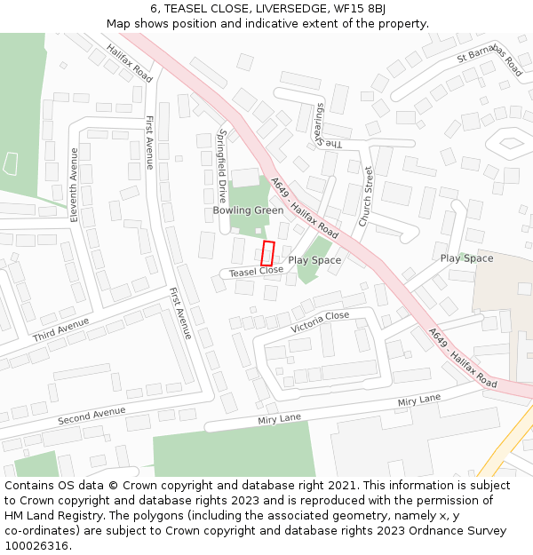 6, TEASEL CLOSE, LIVERSEDGE, WF15 8BJ: Location map and indicative extent of plot