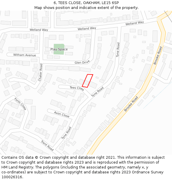 6, TEES CLOSE, OAKHAM, LE15 6SP: Location map and indicative extent of plot