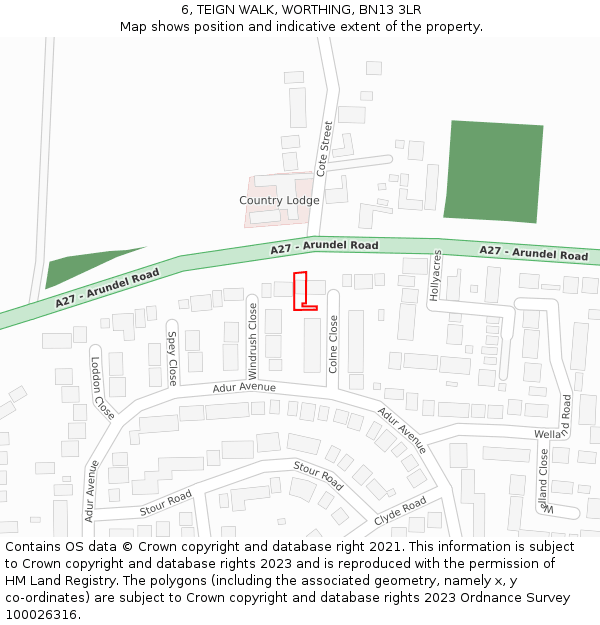 6, TEIGN WALK, WORTHING, BN13 3LR: Location map and indicative extent of plot
