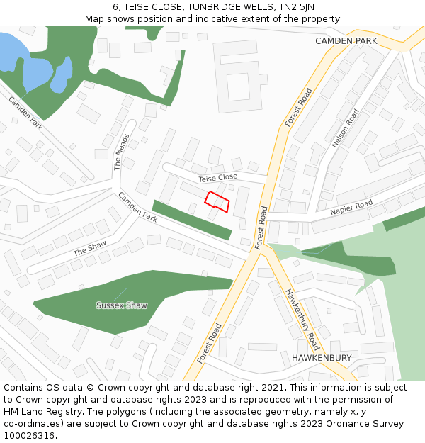 6, TEISE CLOSE, TUNBRIDGE WELLS, TN2 5JN: Location map and indicative extent of plot