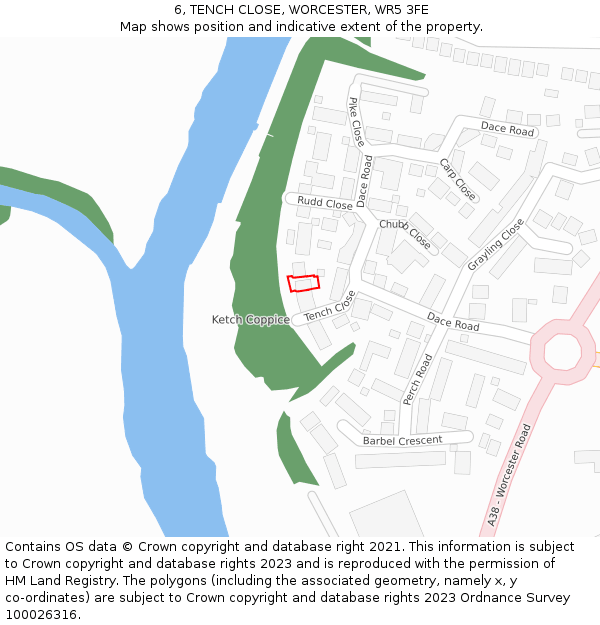 6, TENCH CLOSE, WORCESTER, WR5 3FE: Location map and indicative extent of plot