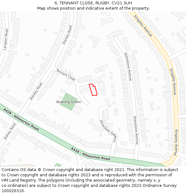 6, TENNANT CLOSE, RUGBY, CV21 3UH: Location map and indicative extent of plot