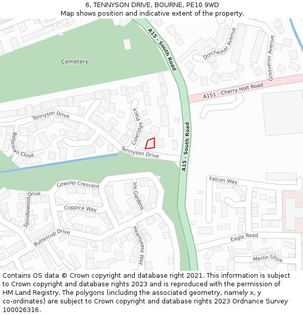 6, TENNYSON DRIVE, BOURNE, PE10 9WD: Location map and indicative extent of plot
