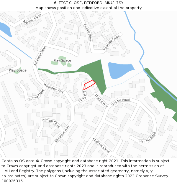 6, TEST CLOSE, BEDFORD, MK41 7SY: Location map and indicative extent of plot