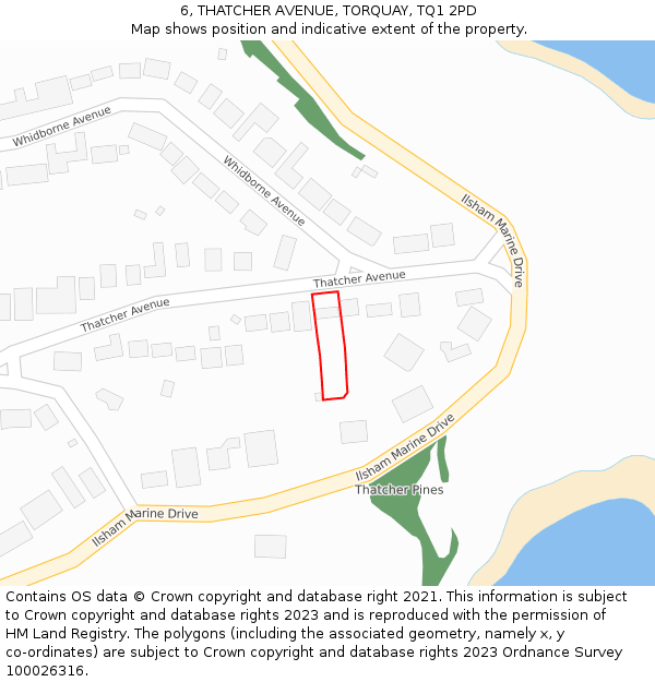 6, THATCHER AVENUE, TORQUAY, TQ1 2PD: Location map and indicative extent of plot