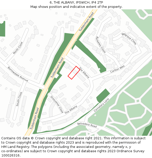 6, THE ALBANY, IPSWICH, IP4 2TP: Location map and indicative extent of plot
