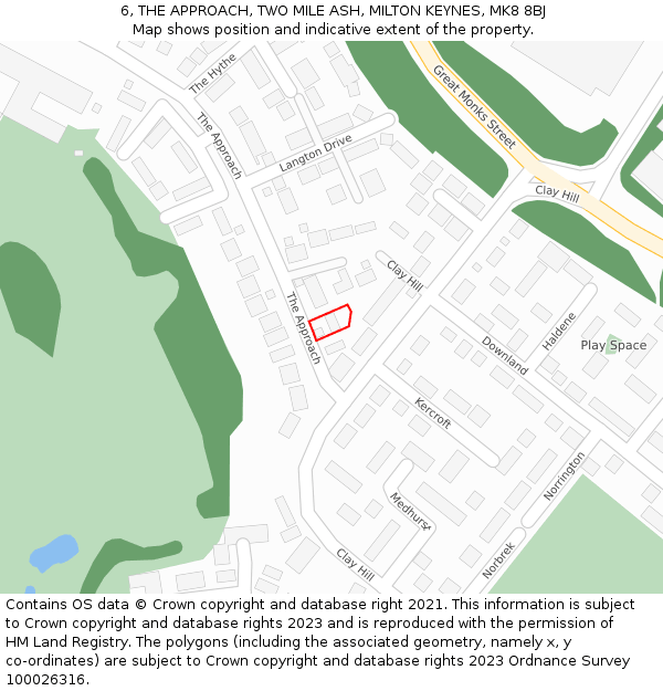 6, THE APPROACH, TWO MILE ASH, MILTON KEYNES, MK8 8BJ: Location map and indicative extent of plot