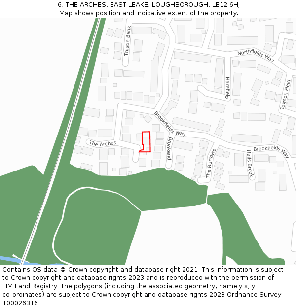 6, THE ARCHES, EAST LEAKE, LOUGHBOROUGH, LE12 6HJ: Location map and indicative extent of plot