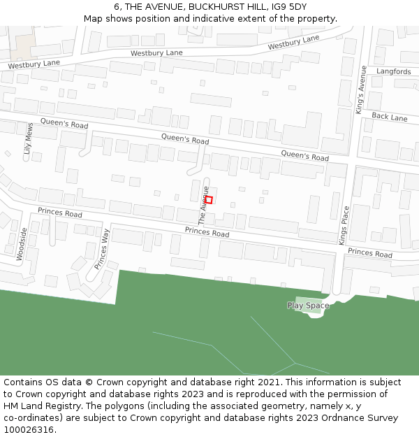 6, THE AVENUE, BUCKHURST HILL, IG9 5DY: Location map and indicative extent of plot