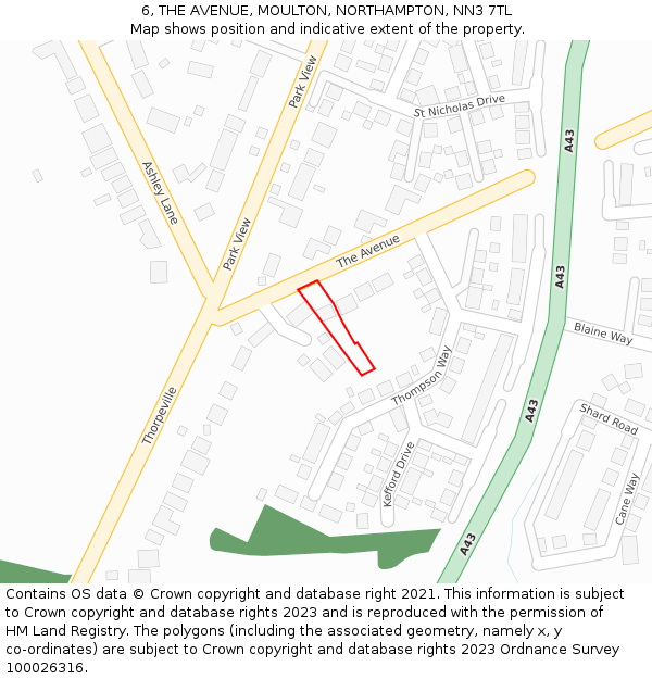 6, THE AVENUE, MOULTON, NORTHAMPTON, NN3 7TL: Location map and indicative extent of plot