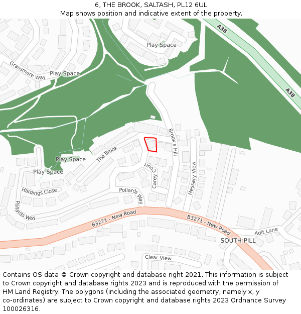 6, THE BROOK, SALTASH, PL12 6UL: Location map and indicative extent of plot