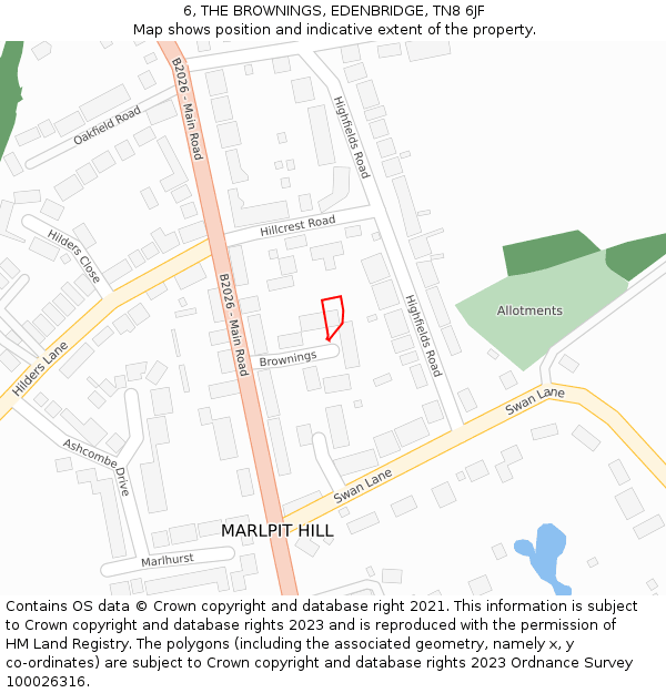 6, THE BROWNINGS, EDENBRIDGE, TN8 6JF: Location map and indicative extent of plot
