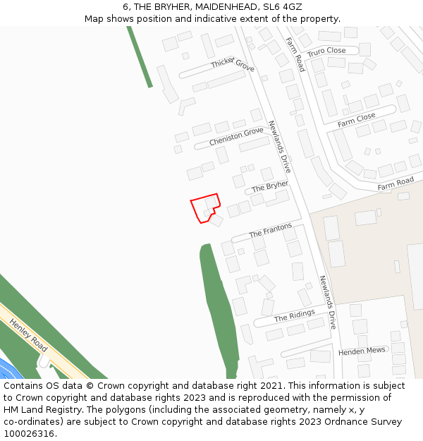 6, THE BRYHER, MAIDENHEAD, SL6 4GZ: Location map and indicative extent of plot